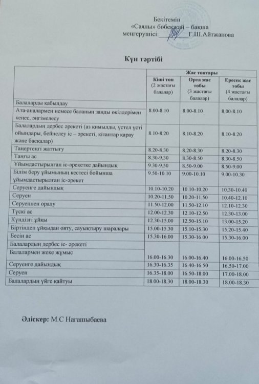 2024 - 2025 оқу жылының күн тәртібі