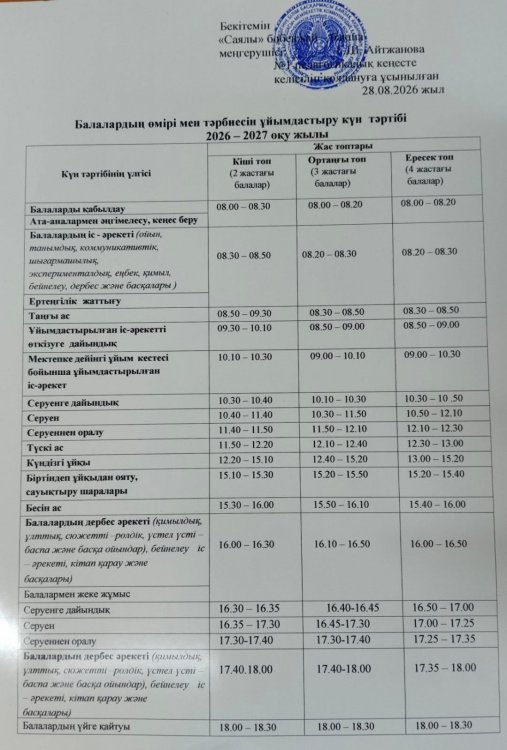 2026 - 2027 оқу жылының күн тәртібі